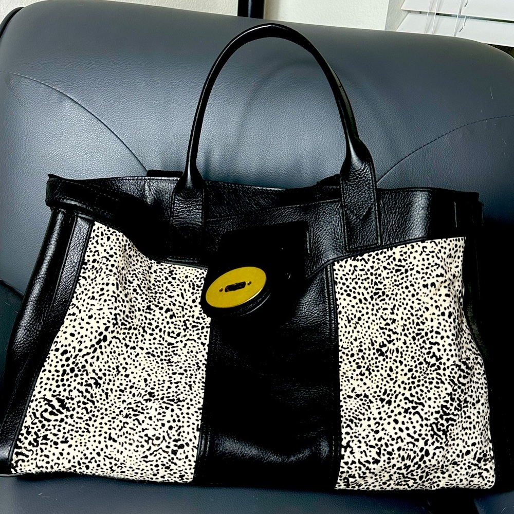 FOSSIL Vintage Black with calf hair Weekender Tote Pristine condition Stunning